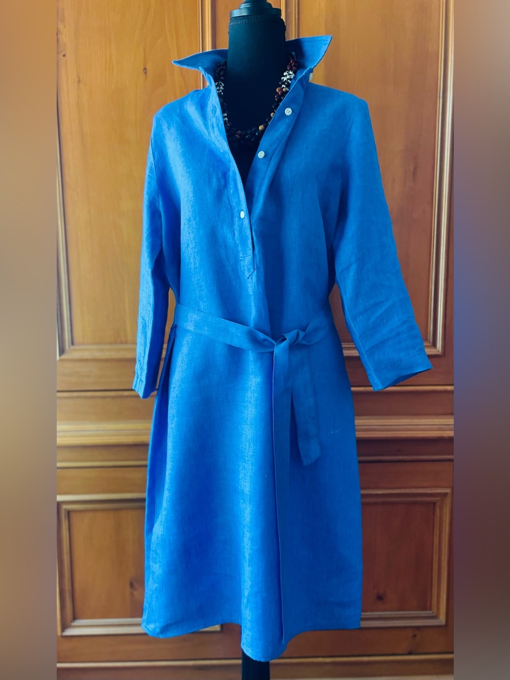 J. McLaughlin Cobalt Blue Linen Midi Dress with Self-tie Belt